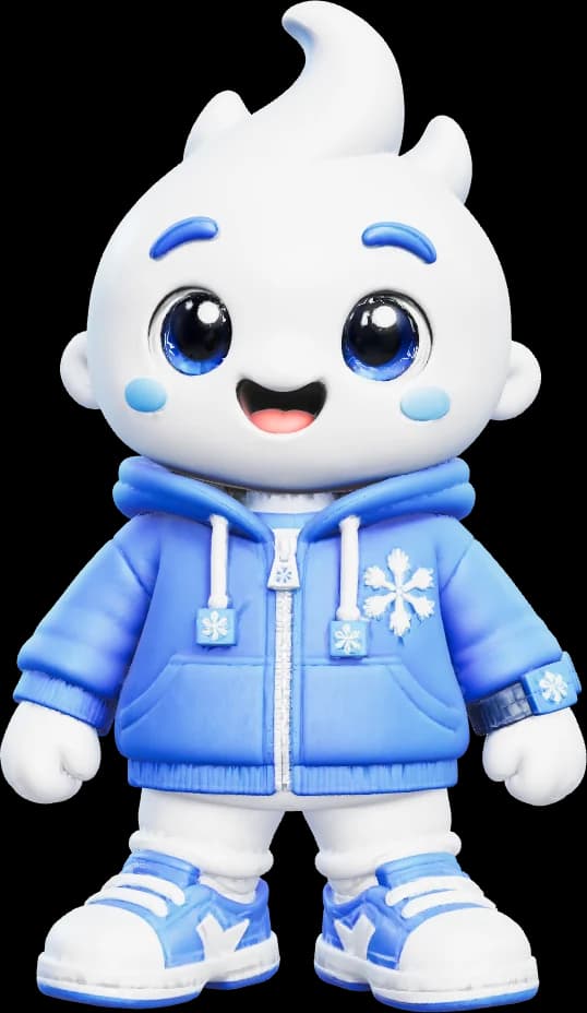 The Snowbie mascot protected by AI FaceGuard's crystalline layers